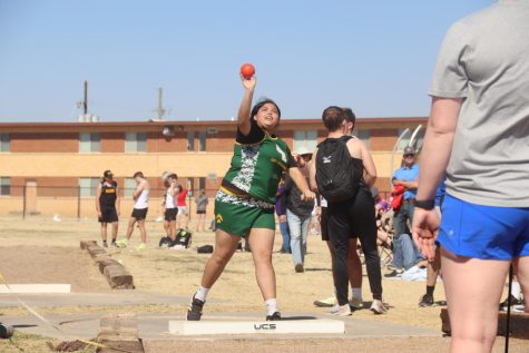 Sophomore Isabella Gonzales throws the shot put