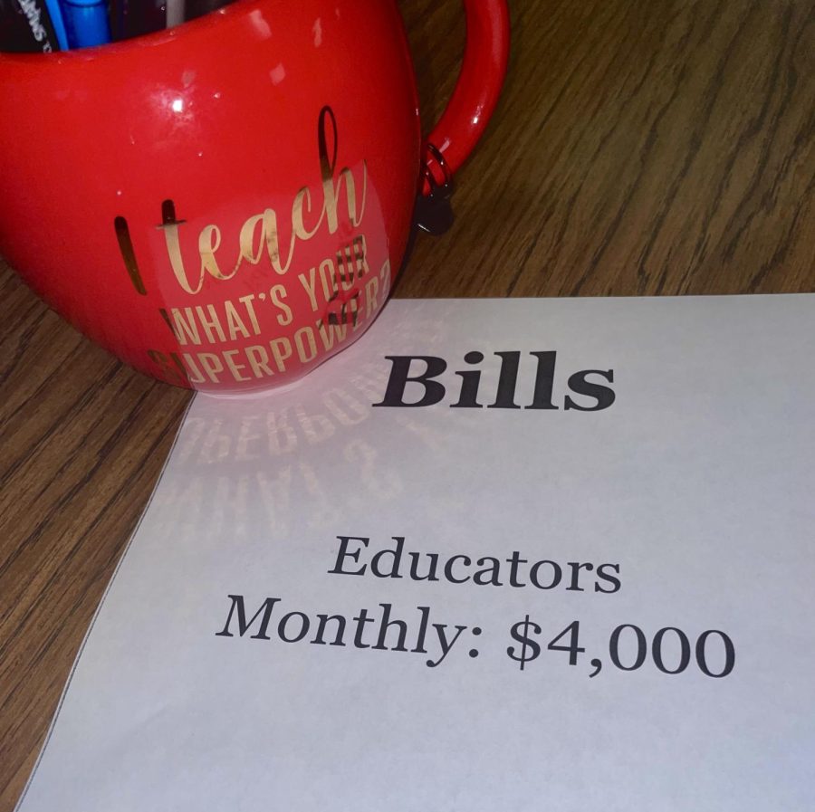 The monthly salary of a teacher in Texas. 
