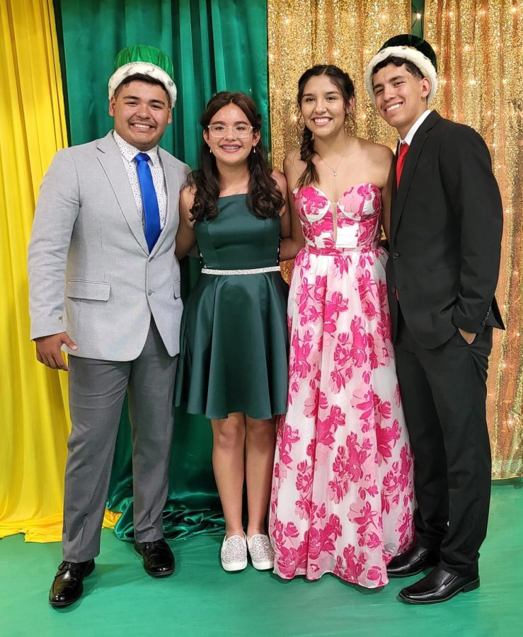 (Reading left to right): Junior and Band Duke Xavyer Mosqueda, eighth grader Ennah Mosqueda, freshman Hannah Alvarez, and Homecoming King Alex Alvarez.