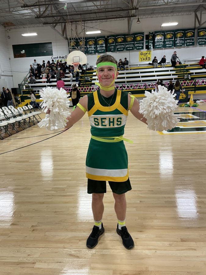 Kysen in a cheer uniform. 