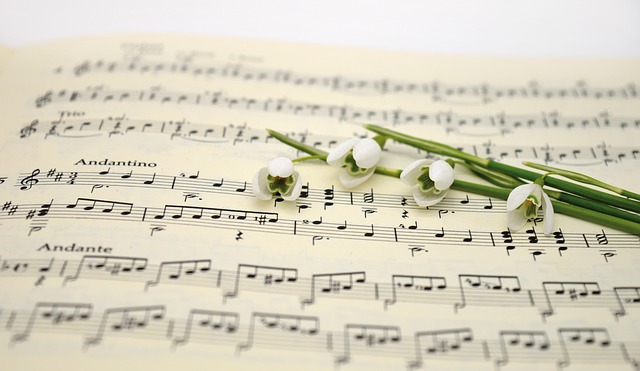 Sheet music with flowers.